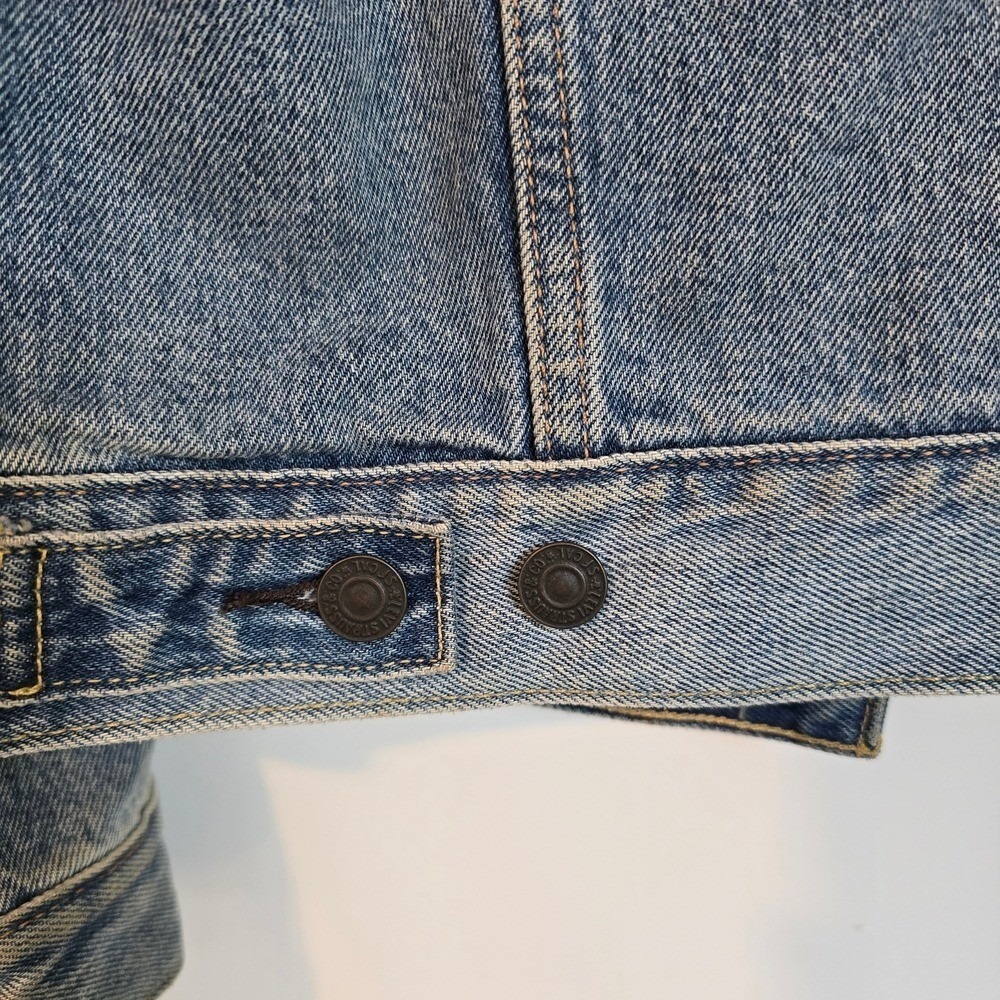 Levi Strauss & Co Denim Jacket Aloha Print Lined Blue Medium Wash Trucker - Picture 9 of 16